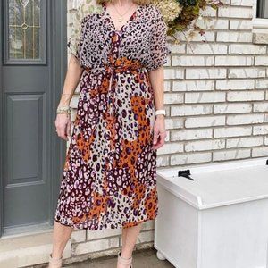 CAbi Leopard Print Midi Dress - Purple, Orange, Black